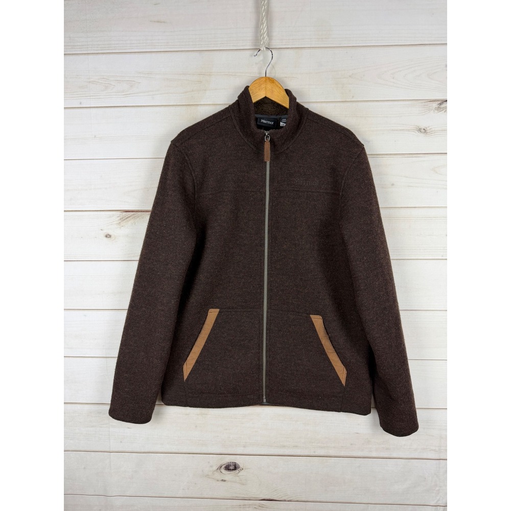 Marmot Jacket Mens Large Brown Wool Blend Sherpa Lined Full Zip Fleece